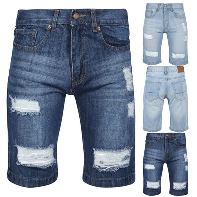 knee length distressed denim shorts