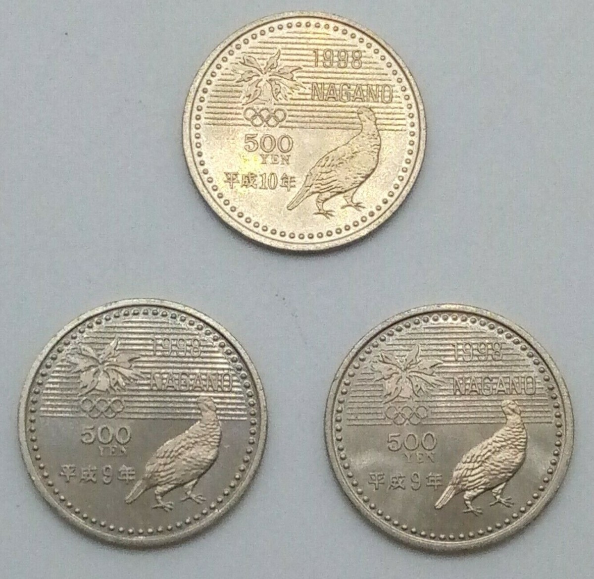 Commemorative 1998 Nagano Olympics 500Yen White Bronze Coins 1,2,3