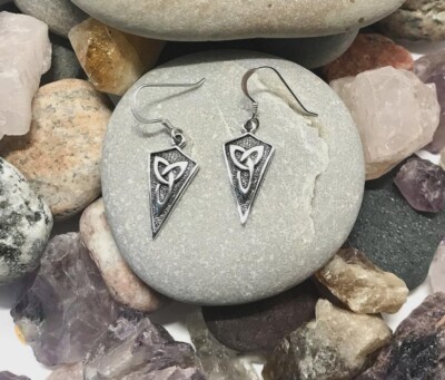 Sterling Silver Celtic Triangular Trinity Knot Drop Earrings Made In Scotland