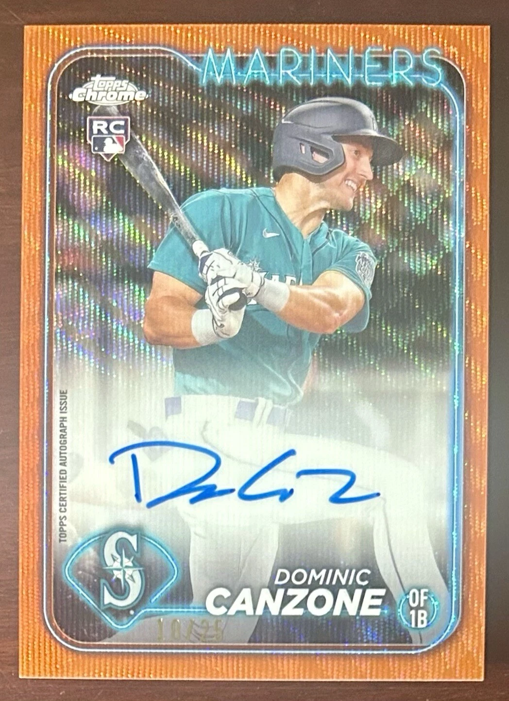Dominic Canzone RC /25 ORANGE WAVE AUTO 2024 Topps Chrome #RA-DC Mariners