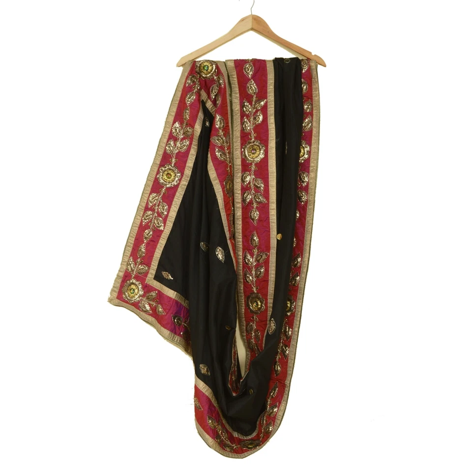 Sanskriti Vintage Dupatta Cotton Black Hand Beaded Gotta Work Party Wrap Stole - Изображение 3 из 4