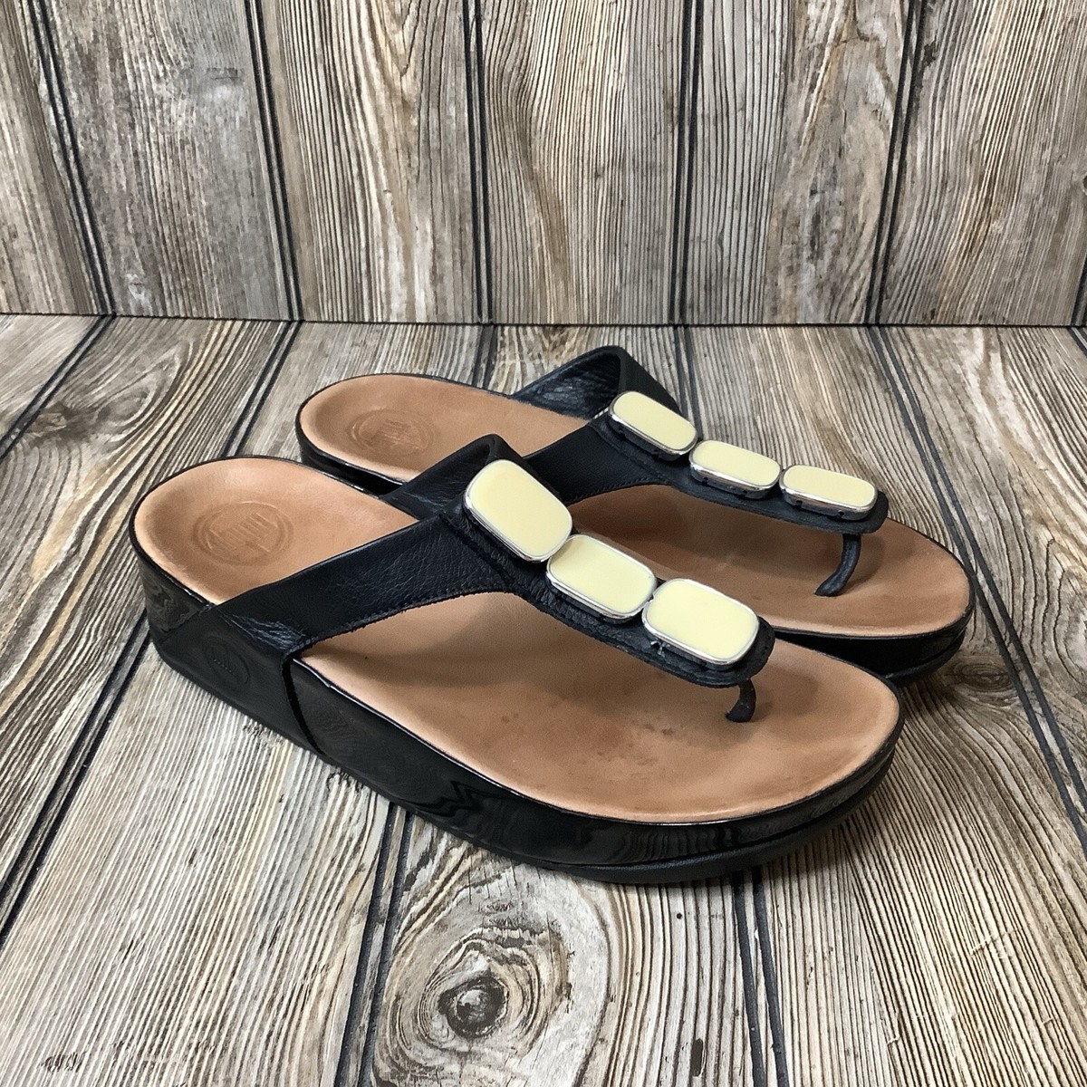 Fitflop Womens Sandals Pietra II Black Leather Thong Flip Flops 399-001  Size 8 | eBay
