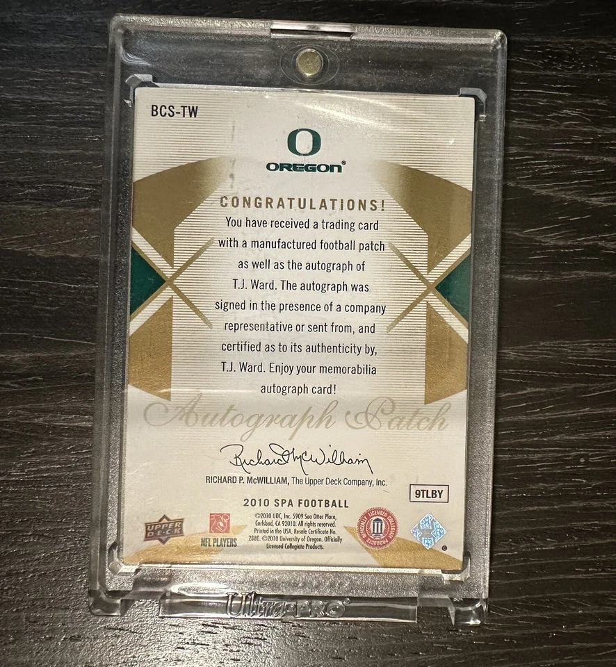 2010 SP Authentic BCS Championship TJ Ward #BCS-TW RPA Rookie Patch Auto RC - Image 2 of 2