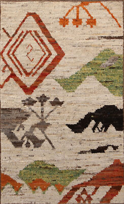 Stylish Abstract Luxury Hand-Knotted Wool Moroccan Rug for Bedroom 4x7 ft