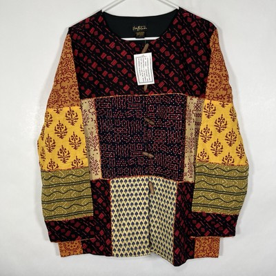 Mary McFadden Blazer Jacket Womens Large Funky Patchwork Bohemian Button Up NWT