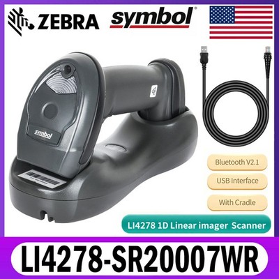Zebra Symbol LI4278-SR20007WR Bluetooth 1D Barcode Scanner USB Cable & Cradle US