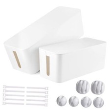 Cable Management Box, 2 Pack Large  Medium Cable Organizer Box with 17 White