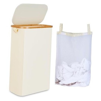 Slim Laundry Hamper, Narrow Laundry Basket with Lid,Foldable Clothes 60L Beige