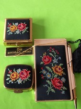 Pillendose ,Notitzblock ,Ascher Petit Point, Gobelin Stickerei ,Metall um 1980
