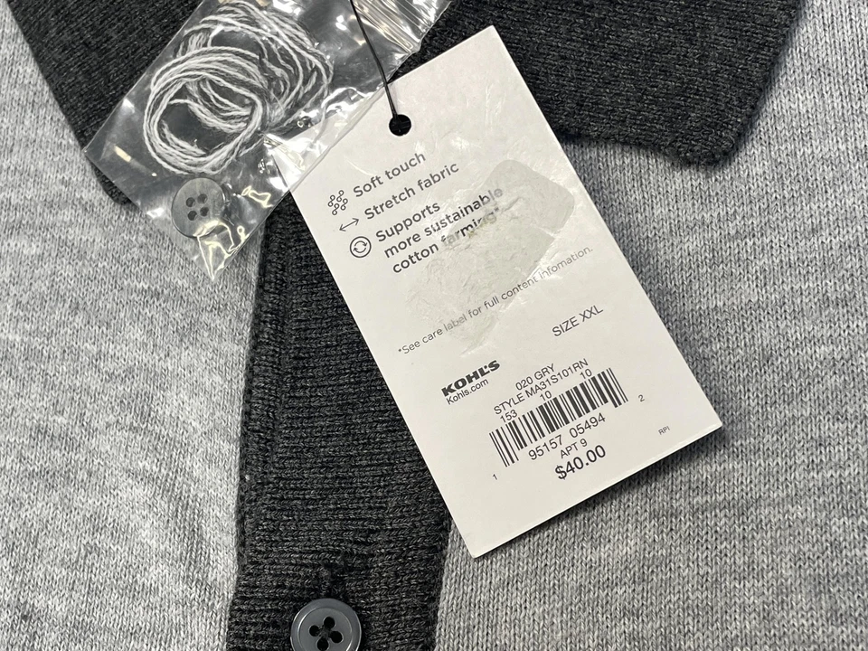 Apt 9 Sweater Polo Shirt Mens 2XL Gray Button Front Seriously Soft Short Sleeve - Image 4 of 4