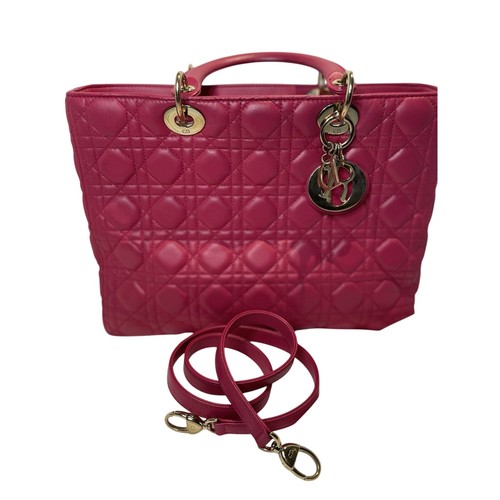 Lady Dior Cannage Lambskin Large Pink Shoulder Handbag Strap Gold hardware