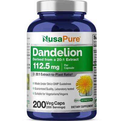 NusaPure Dandelion Root Capsules, 112.5 mg, 200 Veg Capsules