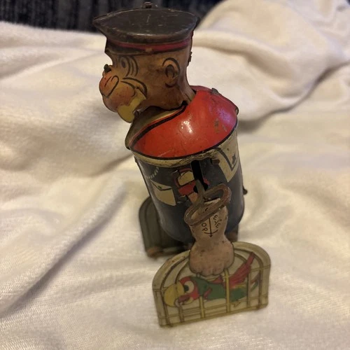 Scarce 1930s Marx Walking Popeye with Parrot Cages Wind-Up Tin Litho Toy