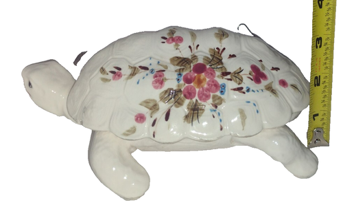 Ceramic Chalkware Tortoise Hand Painted Covered Dish - Picture 8 of 12