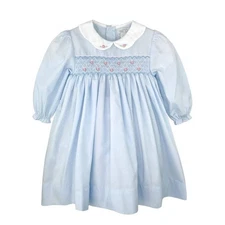 Petit Ami Light Blue Dress Set w/Corded Smocking Scalloped Collar 12 18 24 Month