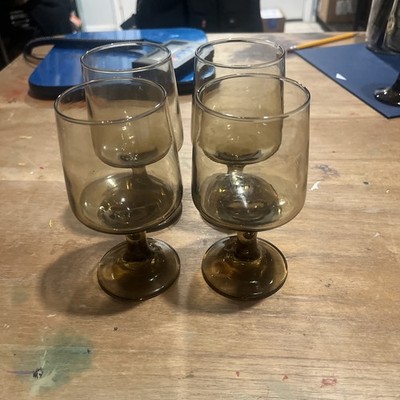 Vtg Libbey Tawny Accent Smoke Brown Wine Glasses 6'' Goblets 8oz MCM Set of 4