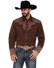 Scully Men's Rose Embroidered Long Sleeve Snap Shirt