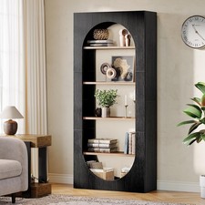 5-Tier Modern Black Bookshelf, 70.87-Inch Tall Arched Bookcase with Storage