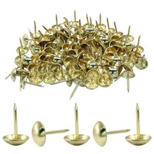 100 PCS 7/16 Inch Upholstery Tacks Gold Metal Thumb Round Head Nails 11x17mm