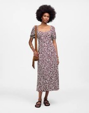 Madewell Puff-Sleeve Sweetheart Midi Dress in Floral 0 Festive Slit Casual Boho