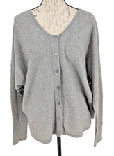 GARNET HILL Cashmere Sweater LARGE Gray Heather Button Up Cropped Oversized