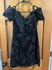 Vtg 80s Black Velvet Steppin  Out Dress Formal Prom Cocktail Party Dark Romantic