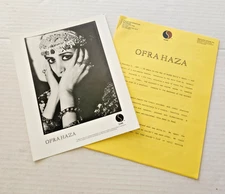 OFRA HAZA Shaday 7pp Press Kit Bio & 8x10 Photo Sire 10/88 Original