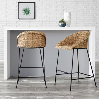 StyleWell 28 In. Natural Woven Hyacinth Bar Stool with Low Back Black