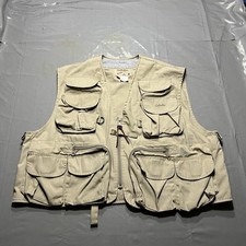 Cabelas L Outdoor Vintage Fly Fishing Utility Pockets Safari Hunting Vest Tan