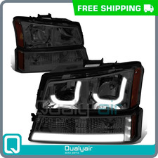 Headlights Led Drl Bumper Lamps Smoked For 2003-2007 Silverado Avalanche J-halo