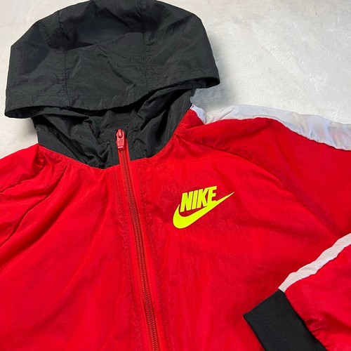 Nike Red & Black Windbreaker Jacket Youth Size Large Neon Logo - Picture 4 of 9