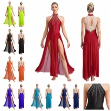 Women's Unitard Split Dresses Maxi Rompers Modern Leotard Belly Dress Dance