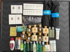 2 SAS AIRLINE TRAVEL KITS +35 TRAVEL SIZE SHAMPOO, SOAP, SHAVING KITS, MORE! (E)