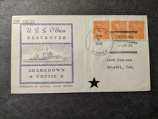 USS O'BRIEN DD-415 Naval Cover 1940 SHAKEDOWN CRUISE Cachet EQUATOR