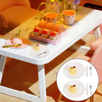  2 Sets Mini Cake Plates Miniature Accessories Kitchen Decor Child