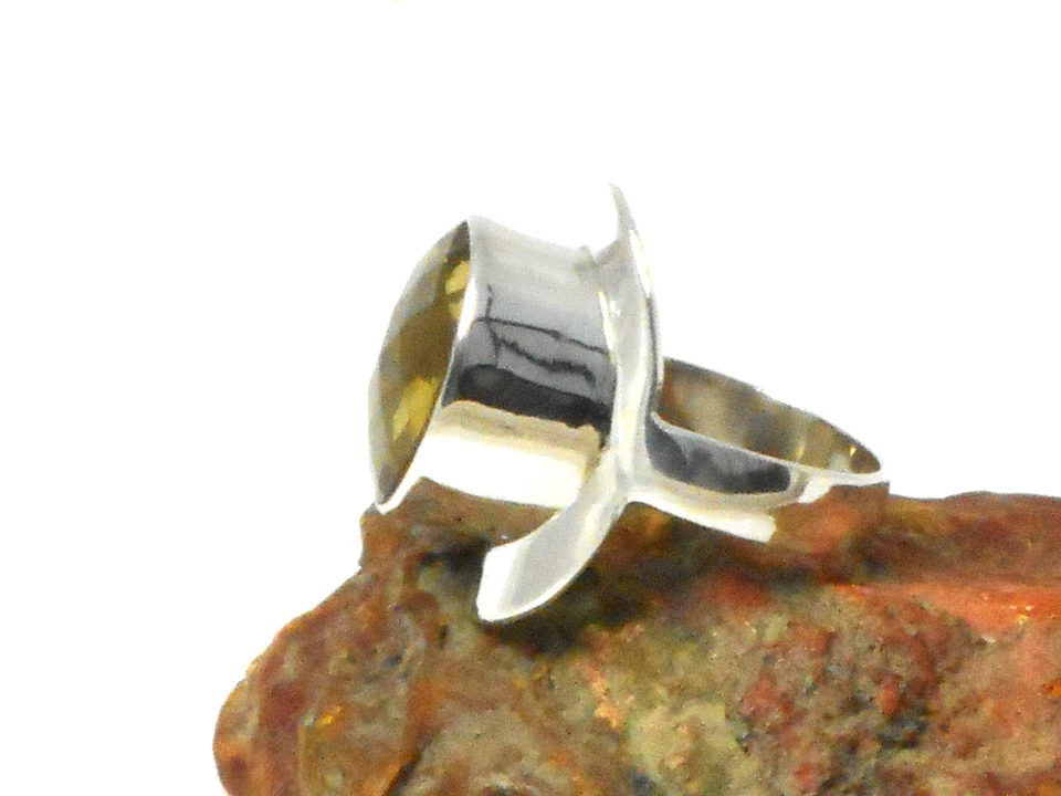 Лимонный кварц стерлинговое серебро драгоценный камень кольцо 925 размер: N - Изображение 4 из 4