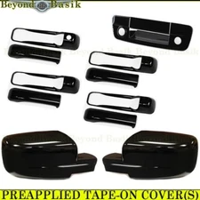 For 2009-2018 Dodge Ram 1500 GLOSS BLACK Door Handle COVERS+Mirrors+Tailgate Cam