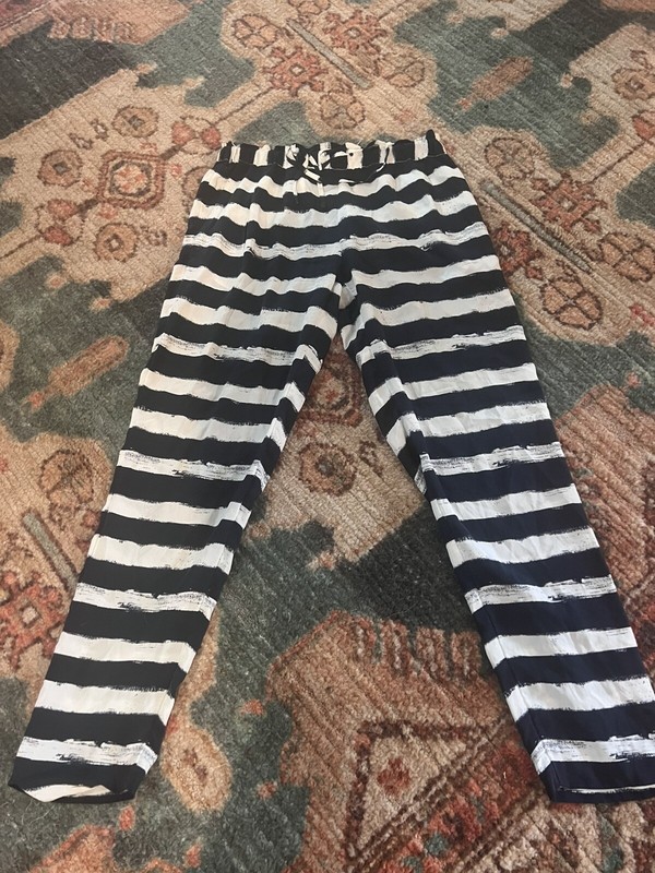 Armani Exchange Striped Silk Capri Black White Drawstring  Pants XS