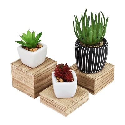 Neuxi Wooden 3 Pcs Square Risers for Display, Oak Color