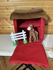 FAO SCHWARZ Plush Horse Pony Fence Red Barn Stable Farm RARE F.A.O. Toys R Us