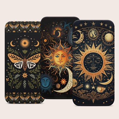 CELESTIAL SUN MOON MOTH FLIP WALLET PHONECASE COVER FOR IPHONE SAMSUNG  PIXEL UK