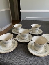 11pc Lenox  Repertoire  Platinum Trim Blue Floral Teacup Saucers 5 Complete Sets