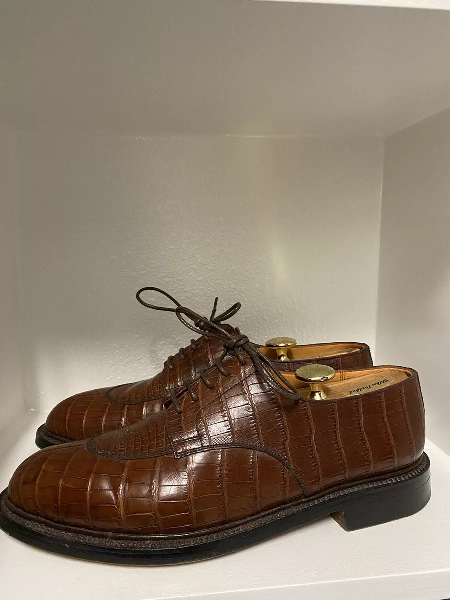 JM Weston Mens Shoes 598-22 Derby Demi Chasse Brown Full Crocodile 10 D +  Trees