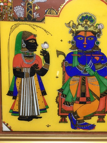 1994 KAVITA DEUSKA Krishna Hand Painted Reverse Glass Hyderabad India Pichwai - Picture 5 of 7
