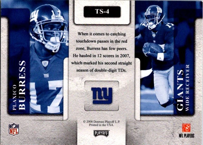2008 Playoff Prestige TD Sensations #4 Plaxico Burress New York Giants Insert - Image 2 of 2