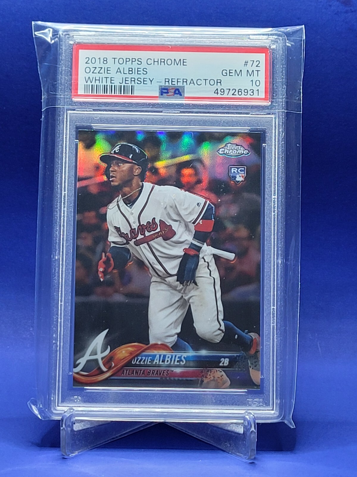 2018 Topps Chrome Refractor White Jersey #72 Ozzie Albies RC PSA 10