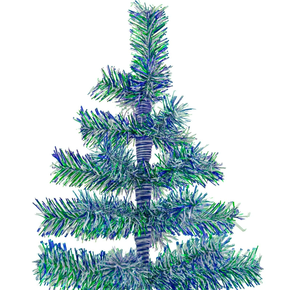Shiny Blue and Matte White Firework Tinsel Christmas Tree Stand Included - Image 3 of 4