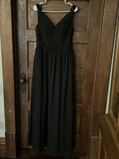Azazie Leanna Black Dress Pleated Bodice Sleeveless Formal Bridesmaid Sz A 6