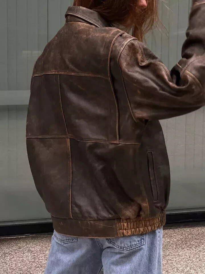 ジャケット・アウター 80s antique brown A-2 real leatherjacket 80s Oversized Distressed Brown Leather Jacket A2 Military