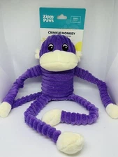 Zippy Paws Spencer the Crinkle Monkey Small Purple Squeaky Plush Dog Toy NEW!!!